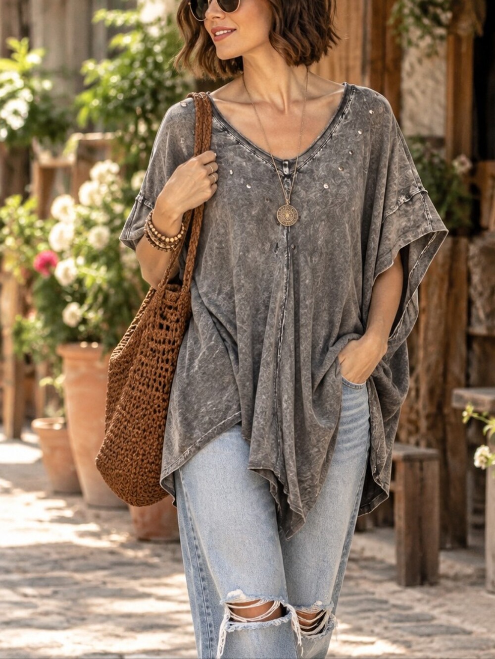Romeo & Juliet Couture Studded Oversized Tunic Top M
